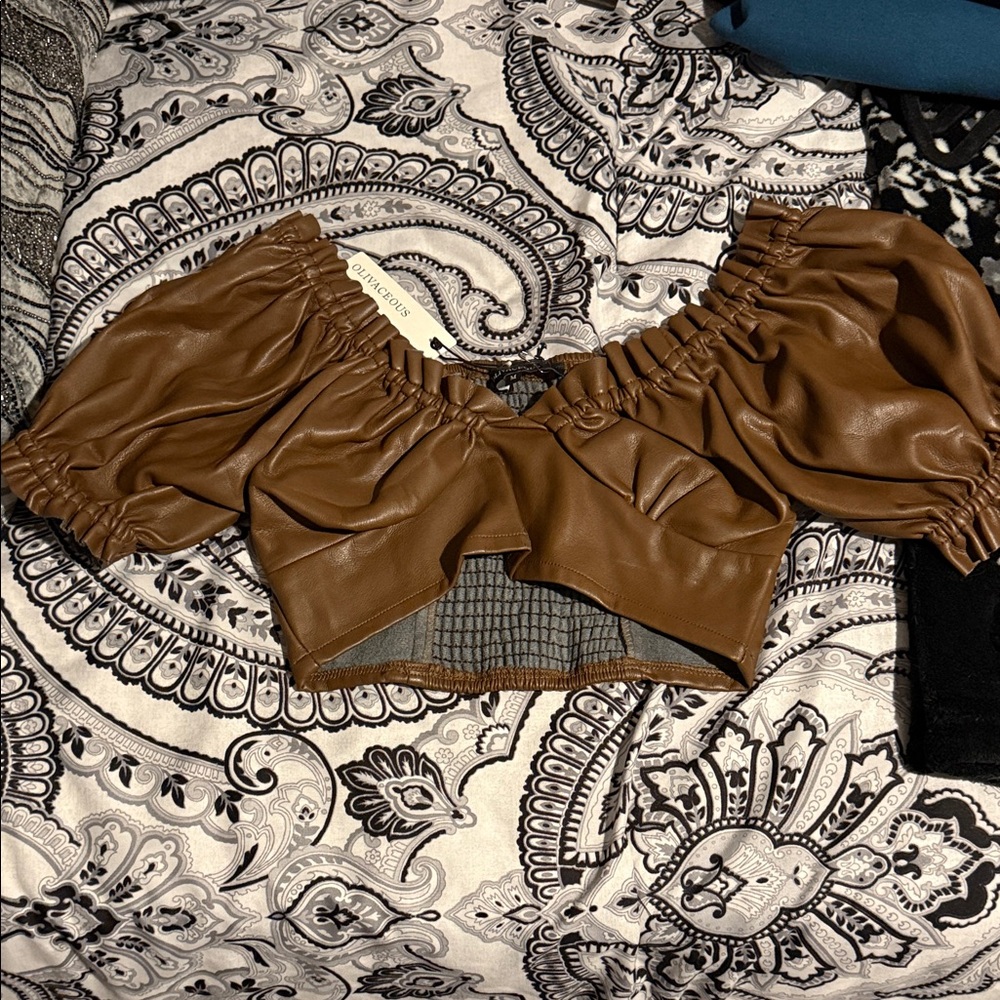 Olivaceous Tan Off-Shoulder Blouse